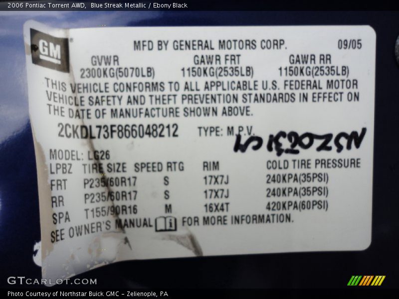 Blue Streak Metallic / Ebony Black 2006 Pontiac Torrent AWD