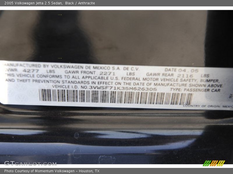 Black / Anthracite 2005 Volkswagen Jetta 2.5 Sedan