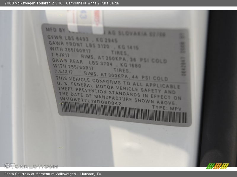 Campanella White / Pure Beige 2008 Volkswagen Touareg 2 VR6