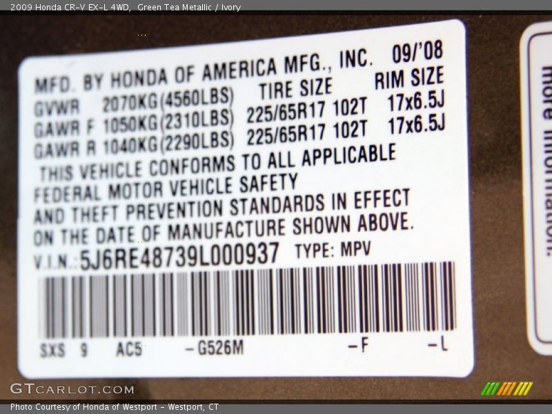 Green Tea Metallic / Ivory 2009 Honda CR-V EX-L 4WD