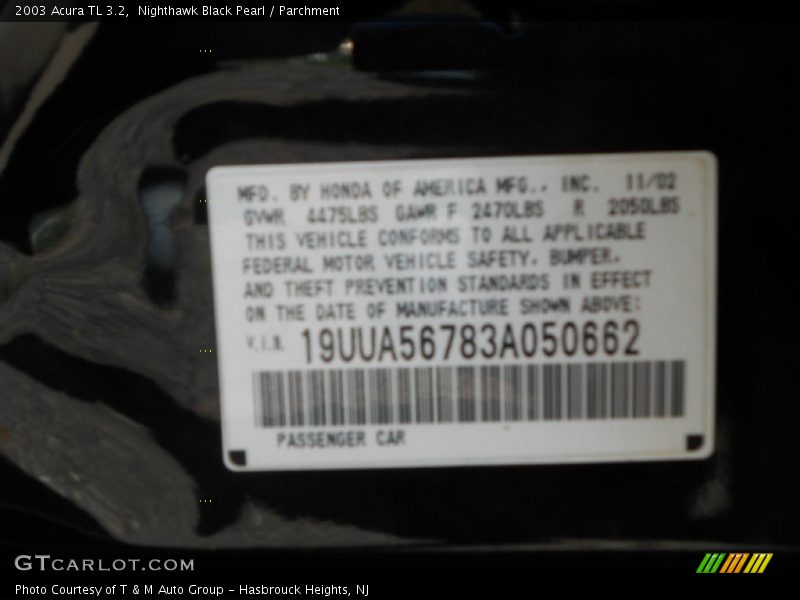 Nighthawk Black Pearl / Parchment 2003 Acura TL 3.2