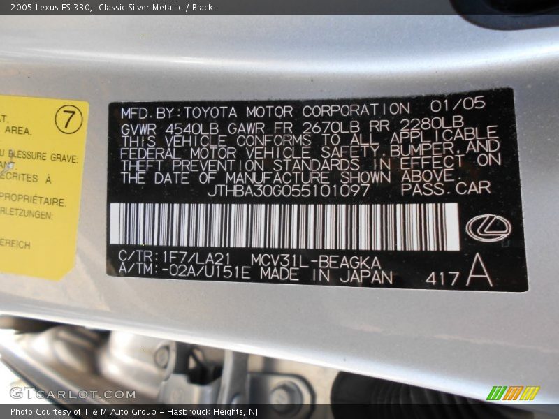 Classic Silver Metallic / Black 2005 Lexus ES 330