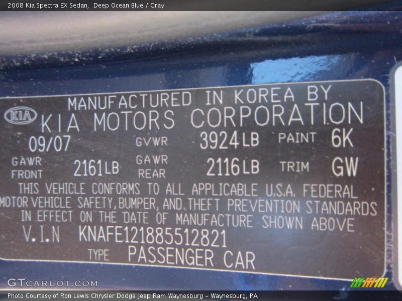 Deep Ocean Blue / Gray 2008 Kia Spectra EX Sedan