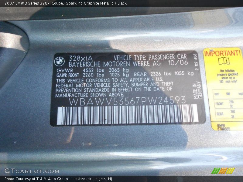 Sparkling Graphite Metallic / Black 2007 BMW 3 Series 328xi Coupe