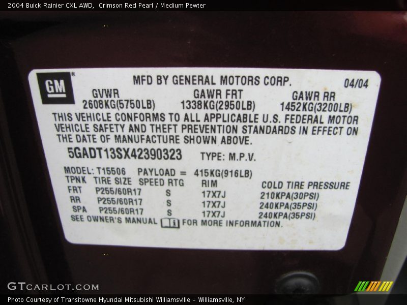 Crimson Red Pearl / Medium Pewter 2004 Buick Rainier CXL AWD