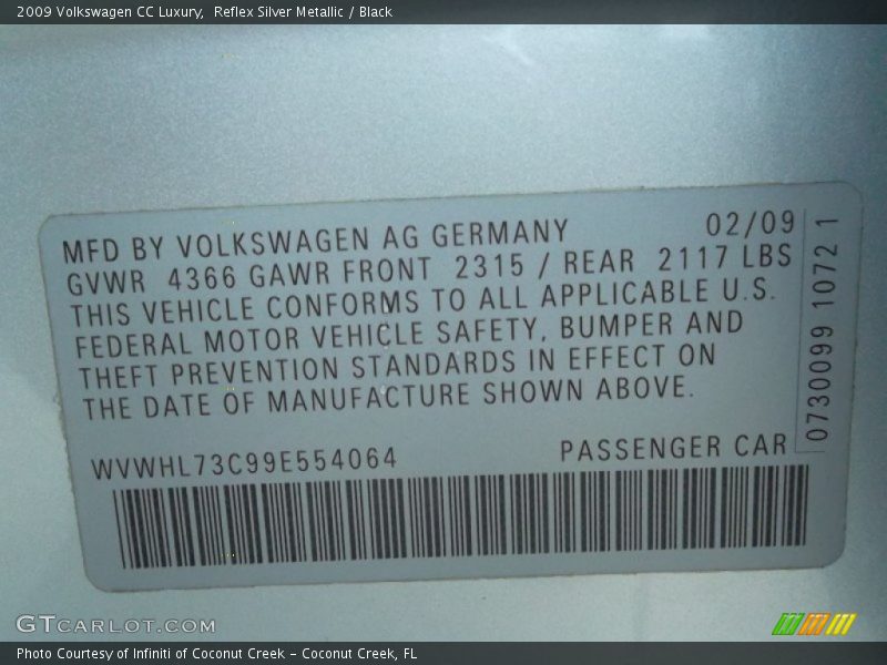 Reflex Silver Metallic / Black 2009 Volkswagen CC Luxury