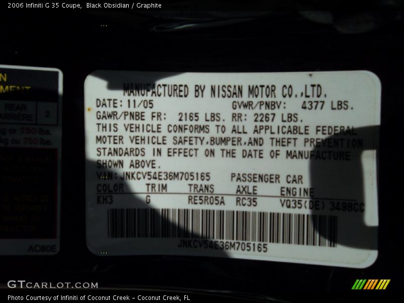 Black Obsidian / Graphite 2006 Infiniti G 35 Coupe