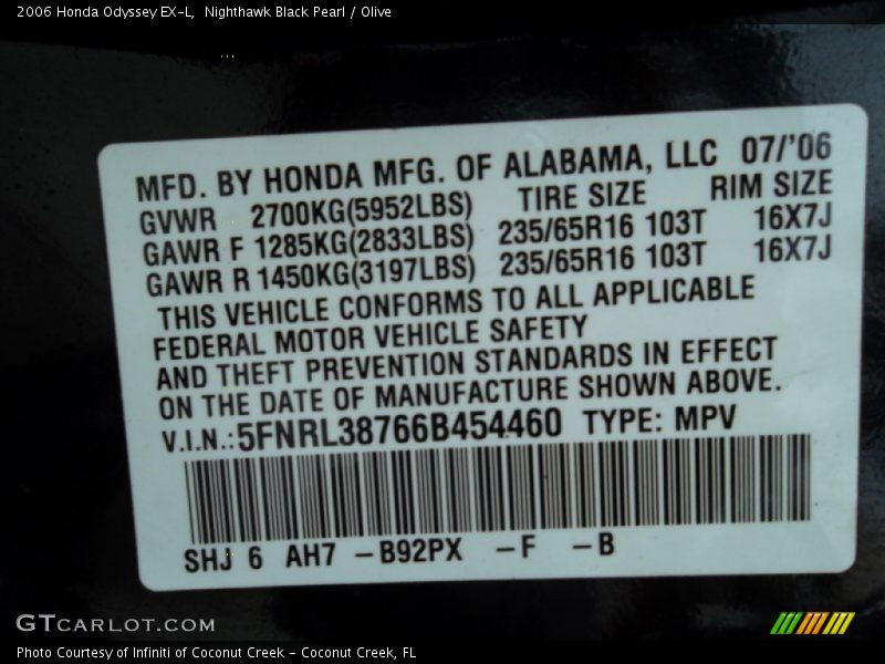 Nighthawk Black Pearl / Olive 2006 Honda Odyssey EX-L