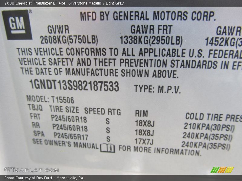 Silverstone Metallic / Light Gray 2008 Chevrolet TrailBlazer LT 4x4