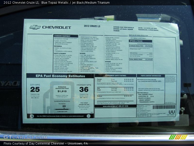  2012 Cruze LS Window Sticker