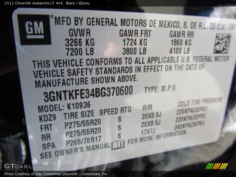 Black / Ebony 2011 Chevrolet Avalanche LT 4x4