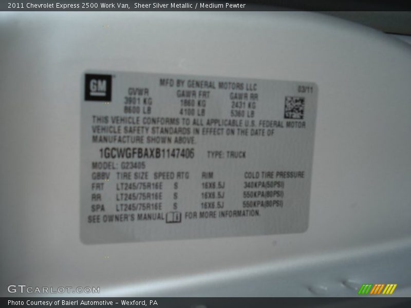 Sheer Silver Metallic / Medium Pewter 2011 Chevrolet Express 2500 Work Van
