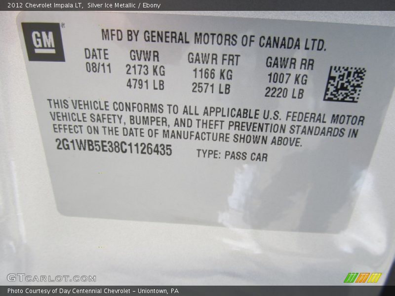 Silver Ice Metallic / Ebony 2012 Chevrolet Impala LT