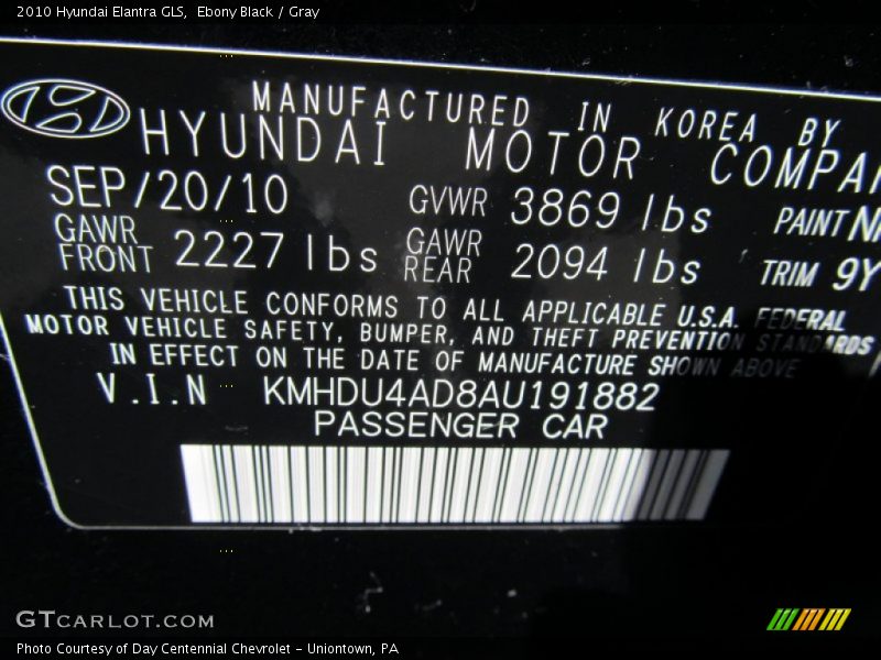Ebony Black / Gray 2010 Hyundai Elantra GLS