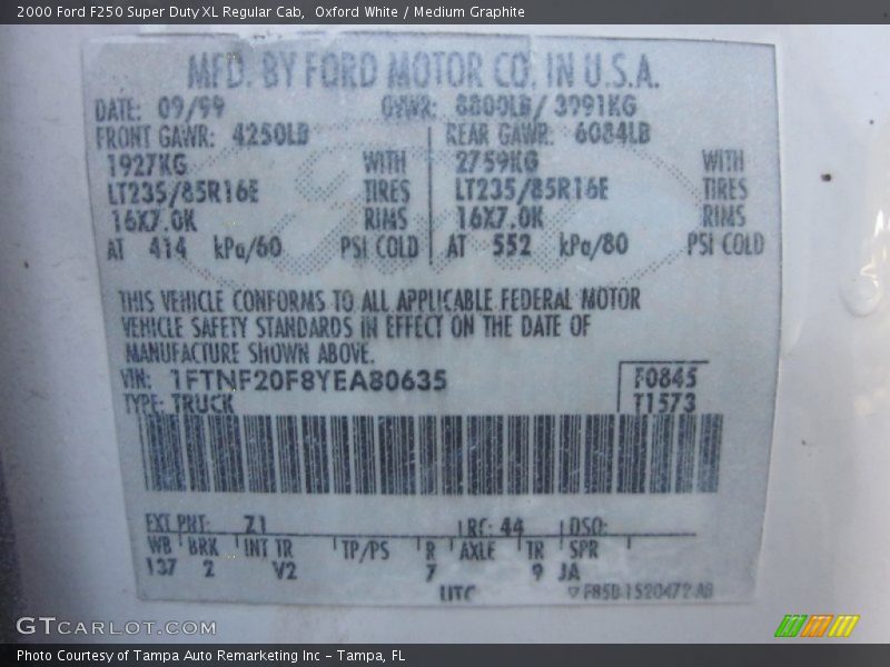 Oxford White / Medium Graphite 2000 Ford F250 Super Duty XL Regular Cab