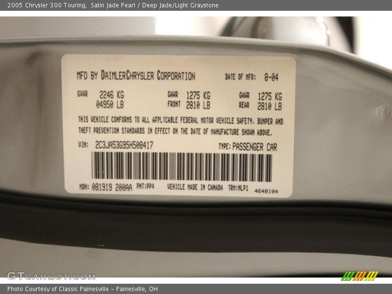 Satin Jade Pearl / Deep Jade/Light Graystone 2005 Chrysler 300 Touring