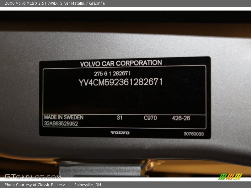 Info Tag of 2006 XC90 2.5T AWD