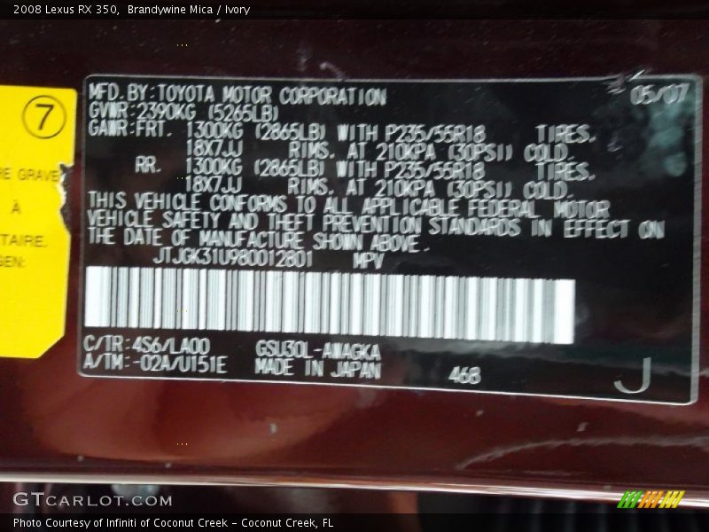 2008 RX 350 Brandywine Mica Color Code 4S6