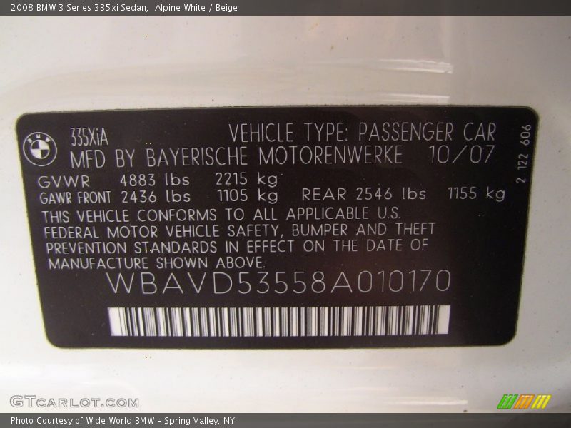 Alpine White / Beige 2008 BMW 3 Series 335xi Sedan