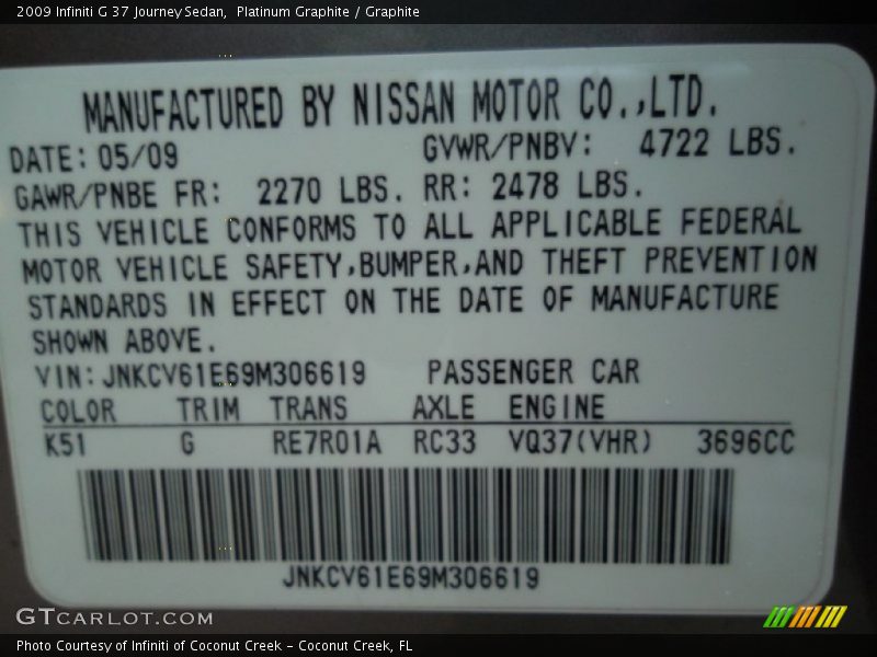 Platinum Graphite / Graphite 2009 Infiniti G 37 Journey Sedan