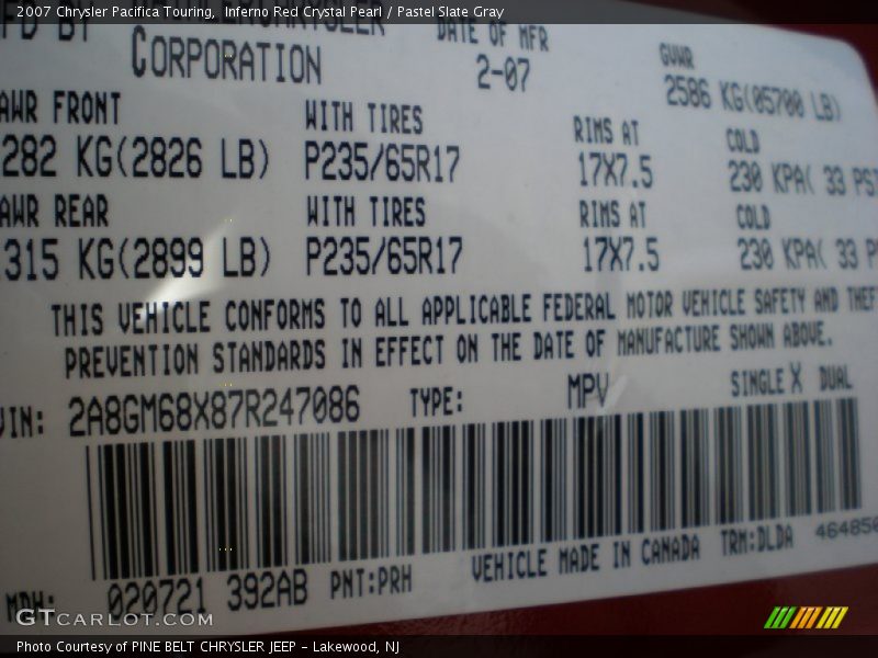 Inferno Red Crystal Pearl / Pastel Slate Gray 2007 Chrysler Pacifica Touring