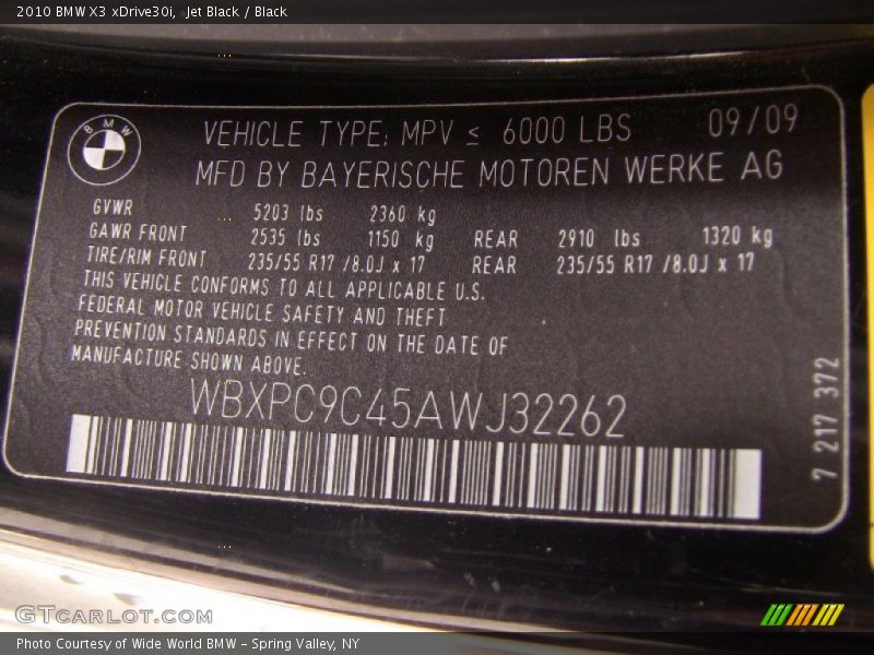 Jet Black / Black 2010 BMW X3 xDrive30i