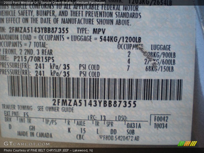 Spruce Green Metallic / Medium Parchment 2000 Ford Windstar LX