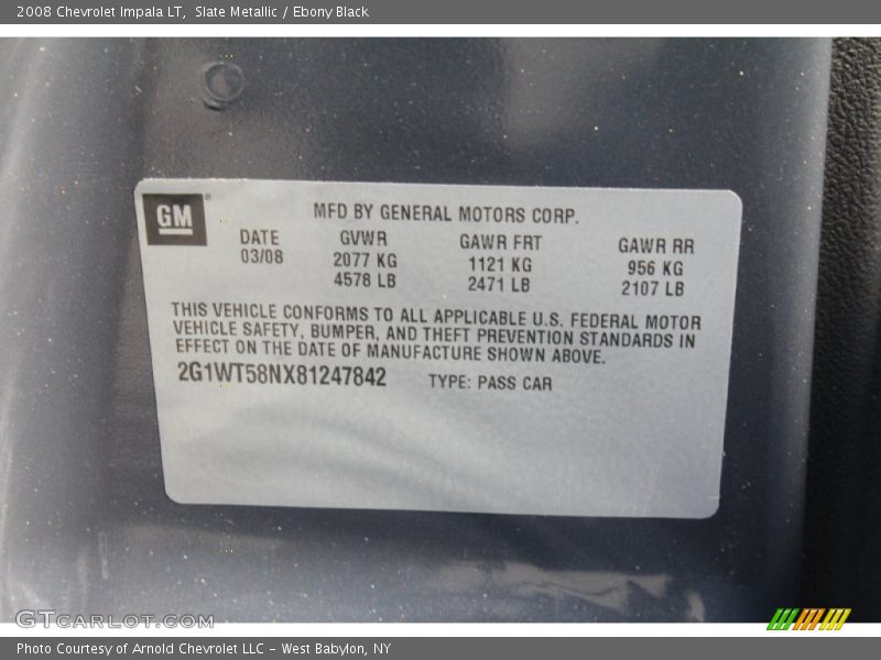 Slate Metallic / Ebony Black 2008 Chevrolet Impala LT