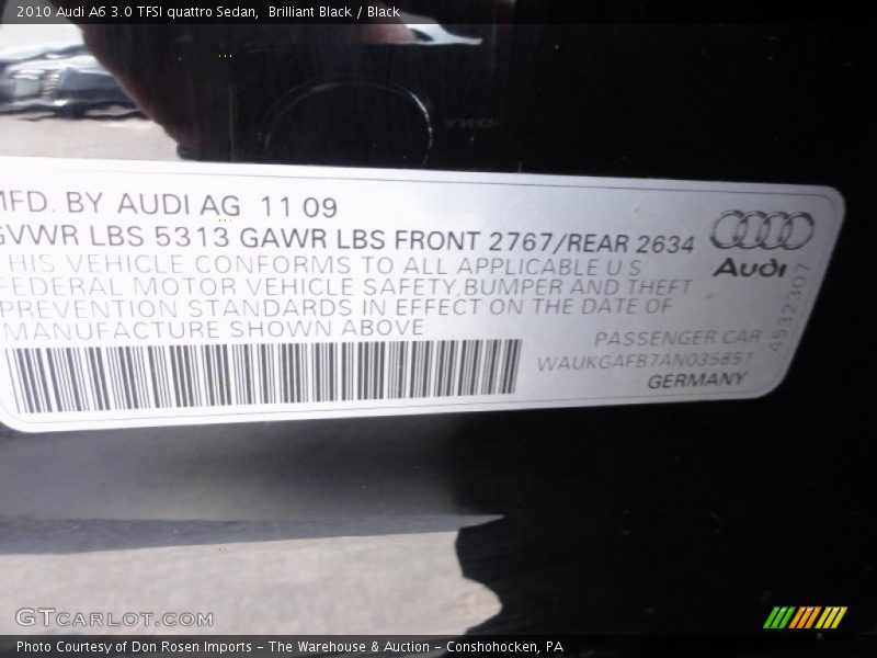 Brilliant Black / Black 2010 Audi A6 3.0 TFSI quattro Sedan