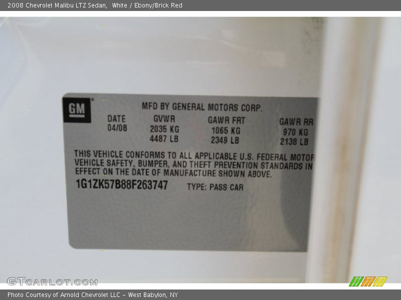 White / Ebony/Brick Red 2008 Chevrolet Malibu LTZ Sedan