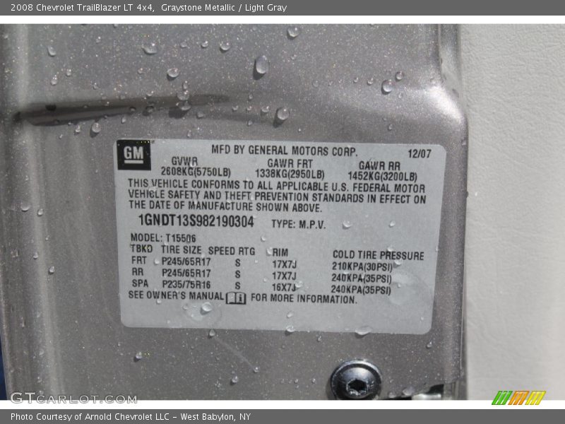 Graystone Metallic / Light Gray 2008 Chevrolet TrailBlazer LT 4x4