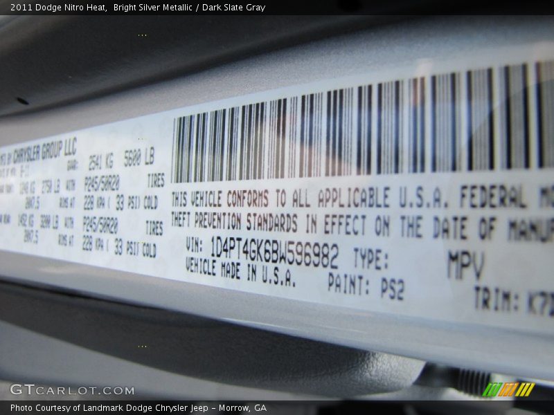 Bright Silver Metallic / Dark Slate Gray 2011 Dodge Nitro Heat