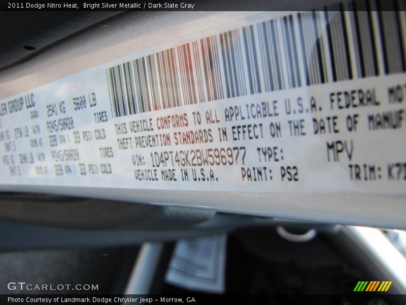 Bright Silver Metallic / Dark Slate Gray 2011 Dodge Nitro Heat