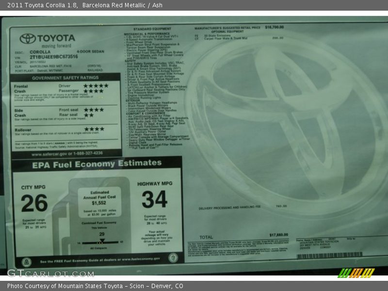 Barcelona Red Metallic / Ash 2011 Toyota Corolla 1.8