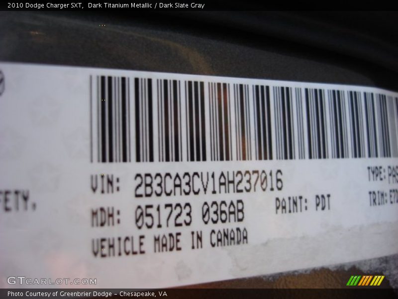 Dark Titanium Metallic / Dark Slate Gray 2010 Dodge Charger SXT