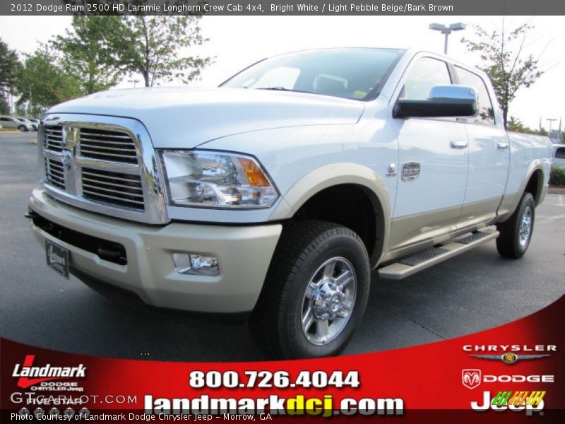 Bright White / Light Pebble Beige/Bark Brown 2012 Dodge Ram 2500 HD Laramie Longhorn Crew Cab 4x4