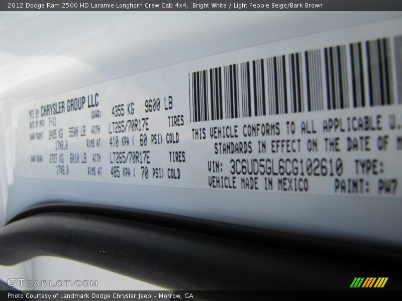 Bright White / Light Pebble Beige/Bark Brown 2012 Dodge Ram 2500 HD Laramie Longhorn Crew Cab 4x4