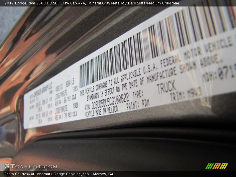 Mineral Gray Metallic / Dark Slate/Medium Graystone 2012 Dodge Ram 2500 HD SLT Crew Cab 4x4