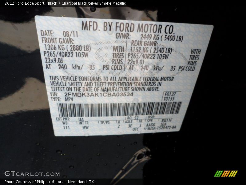 2012 Edge Sport Black Color Code UA