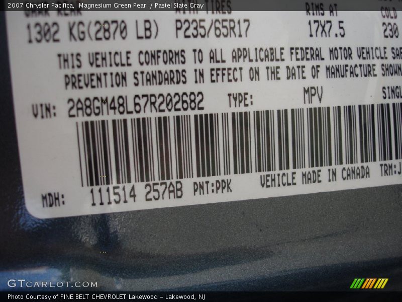 Magnesium Green Pearl / Pastel Slate Gray 2007 Chrysler Pacifica