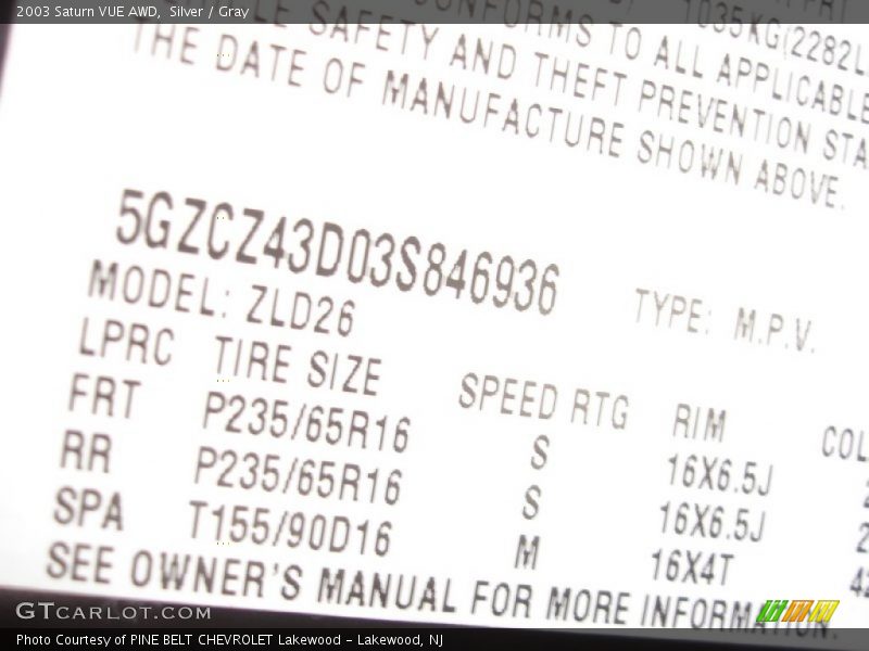 Silver / Gray 2003 Saturn VUE AWD