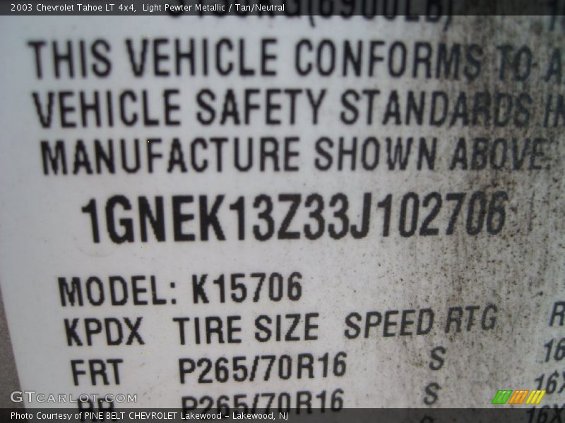 Light Pewter Metallic / Tan/Neutral 2003 Chevrolet Tahoe LT 4x4
