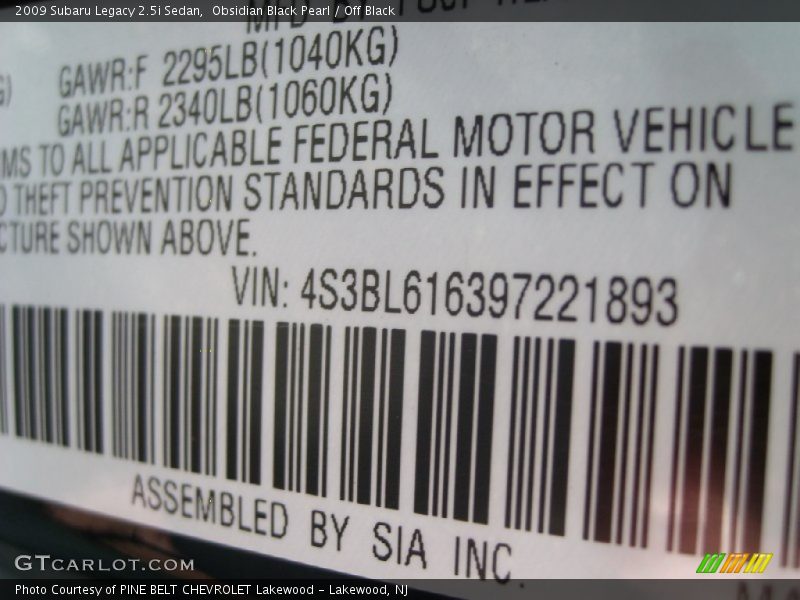 Obsidian Black Pearl / Off Black 2009 Subaru Legacy 2.5i Sedan