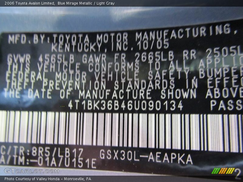 Blue Mirage Metallic / Light Gray 2006 Toyota Avalon Limited