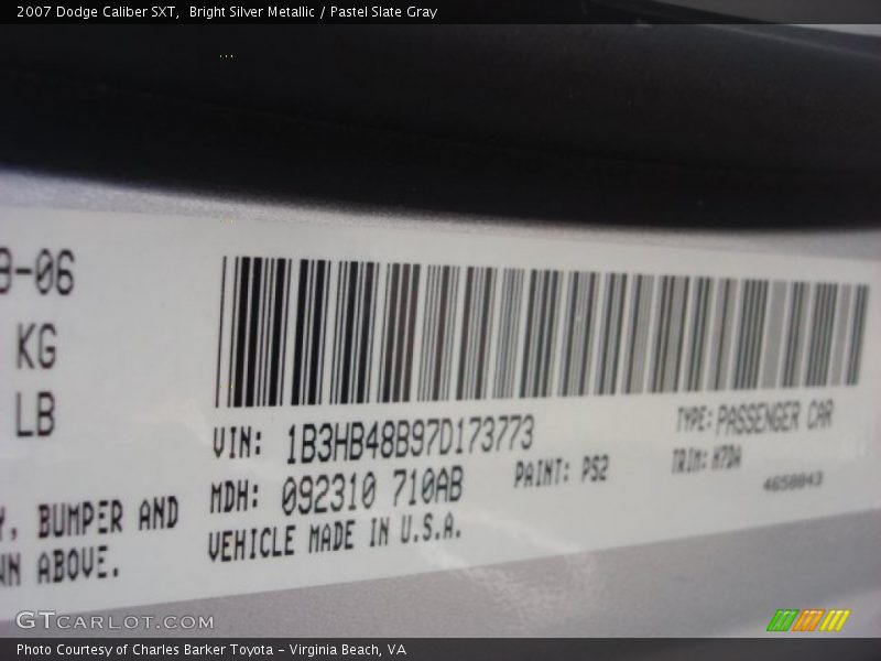 Bright Silver Metallic / Pastel Slate Gray 2007 Dodge Caliber SXT