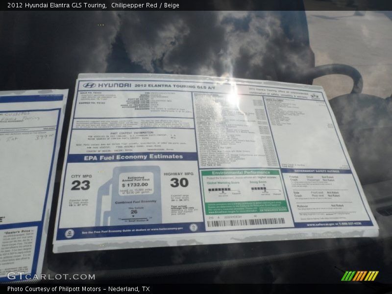  2012 Elantra GLS Touring Window Sticker