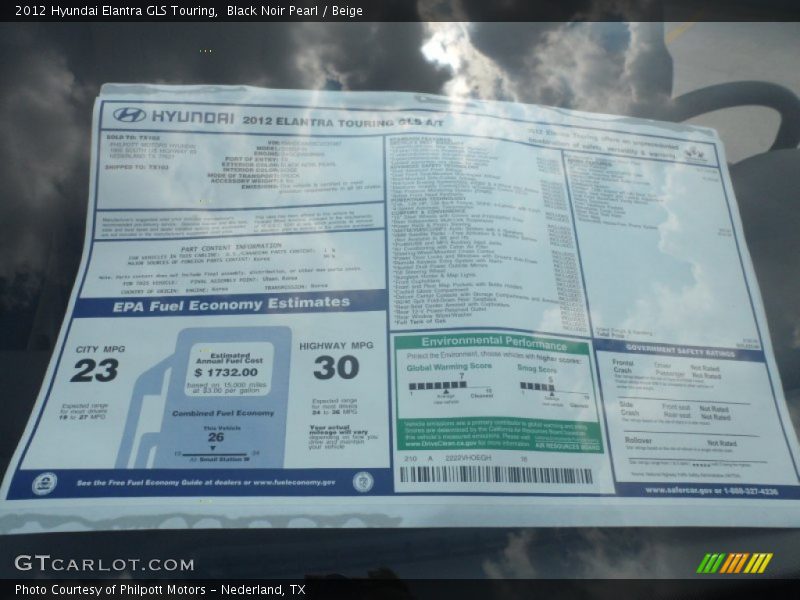  2012 Elantra GLS Touring Window Sticker