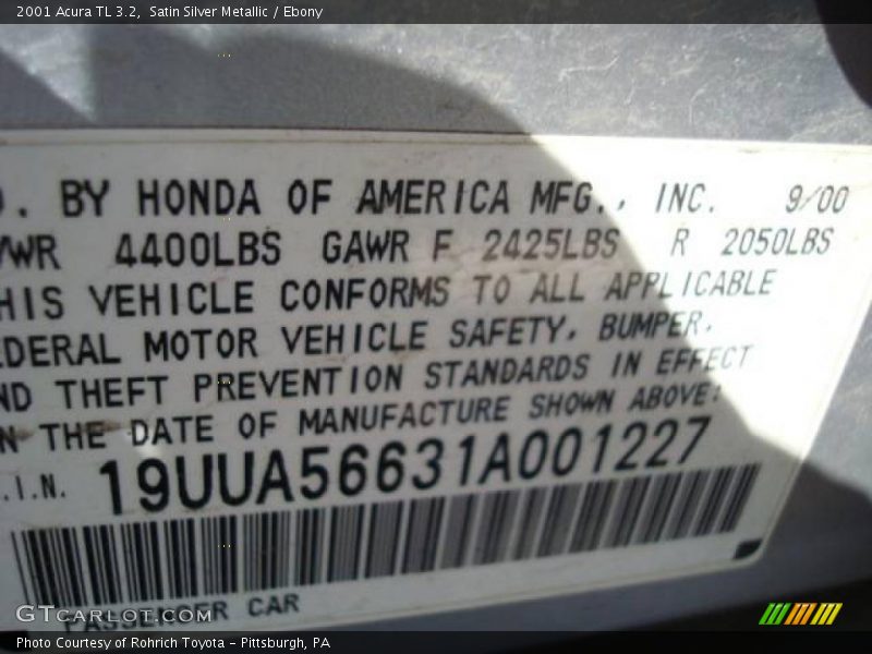 Satin Silver Metallic / Ebony 2001 Acura TL 3.2