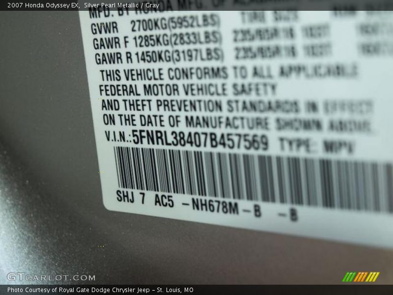 Silver Pearl Metallic / Gray 2007 Honda Odyssey EX