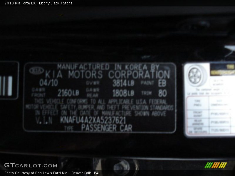 Ebony Black / Stone 2010 Kia Forte EX